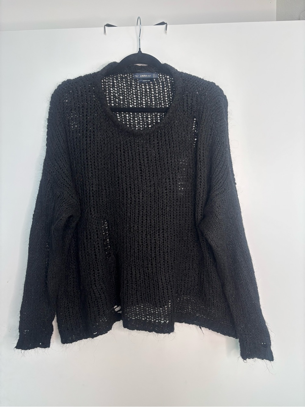 ZARA Black Open-Weave Crewneck Sweater